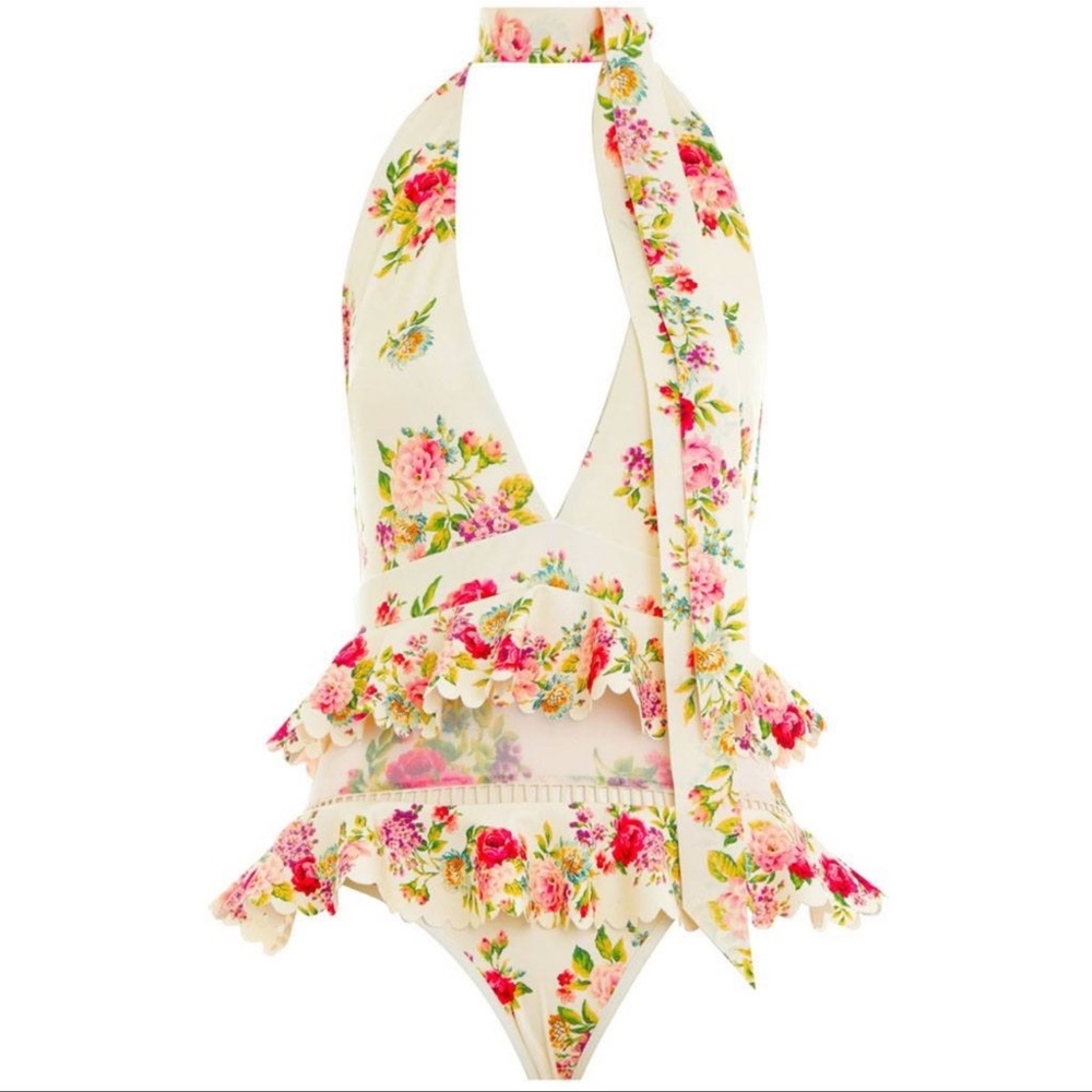 Zimmermann ruffle trim floral lace details swimsuit sz - Picture 5 of 17